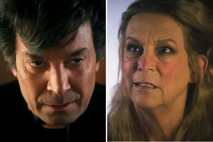 Jimmy Fallon and Jamie Lee Curtis Transform Into Nathan Fielder and Elizabeth Holmes to Spoof ‘You Can See Everything’