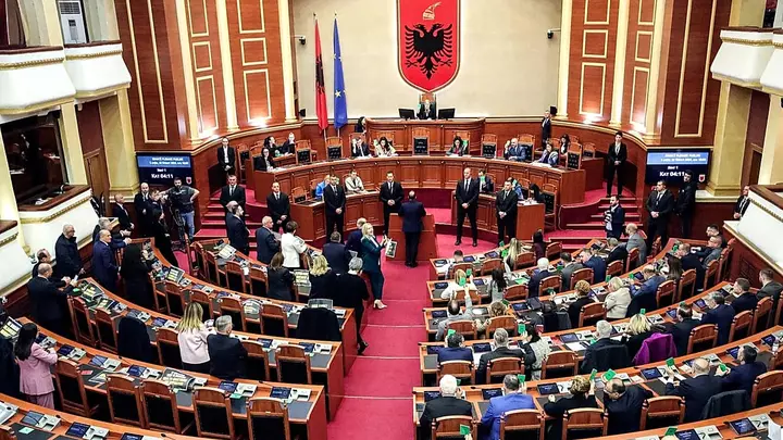 Albanian opposition and ruling party lawmakers scuffle in parliament over student protest tensions